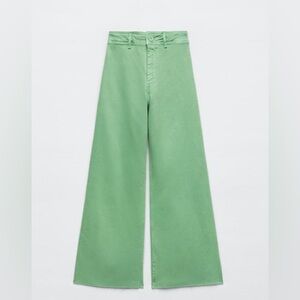 Zara High-Waisted Green Marine Straight Jeans